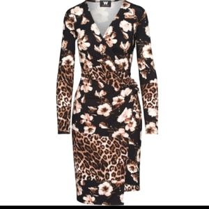 W by Worth Jersey Faux Wrap Animal/Floral Dress